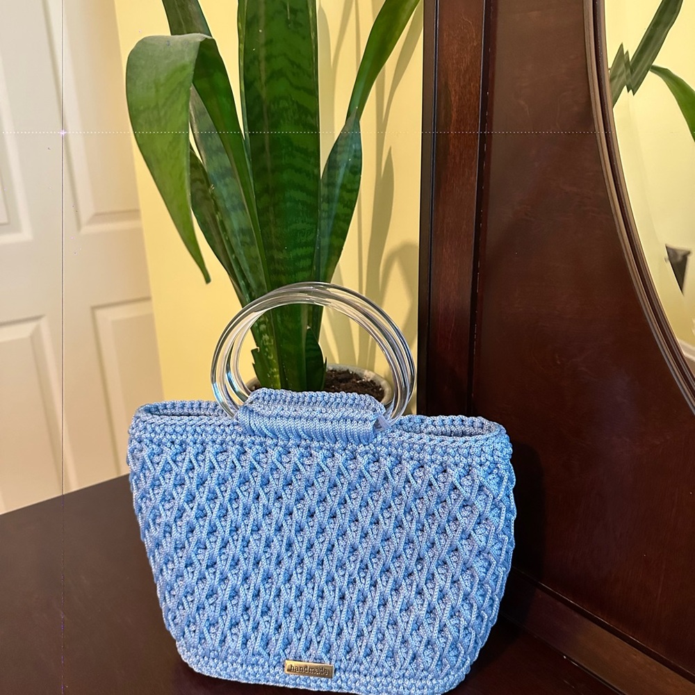 Handmade NeW Blue Purse with Clear Handles